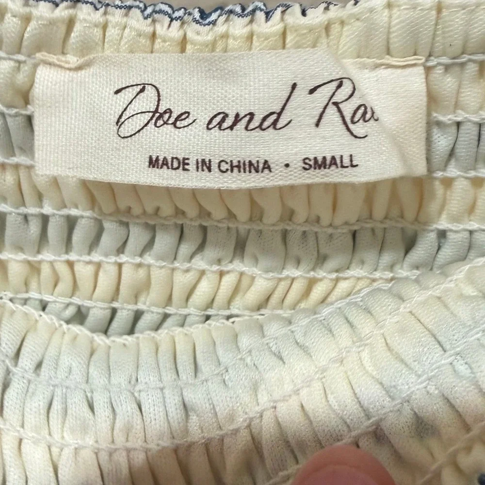 Doe and Rae Navy White Striped Smocked Wide Leg Jumpsuit Small Front Tie Cropped - Picture 3 of 4